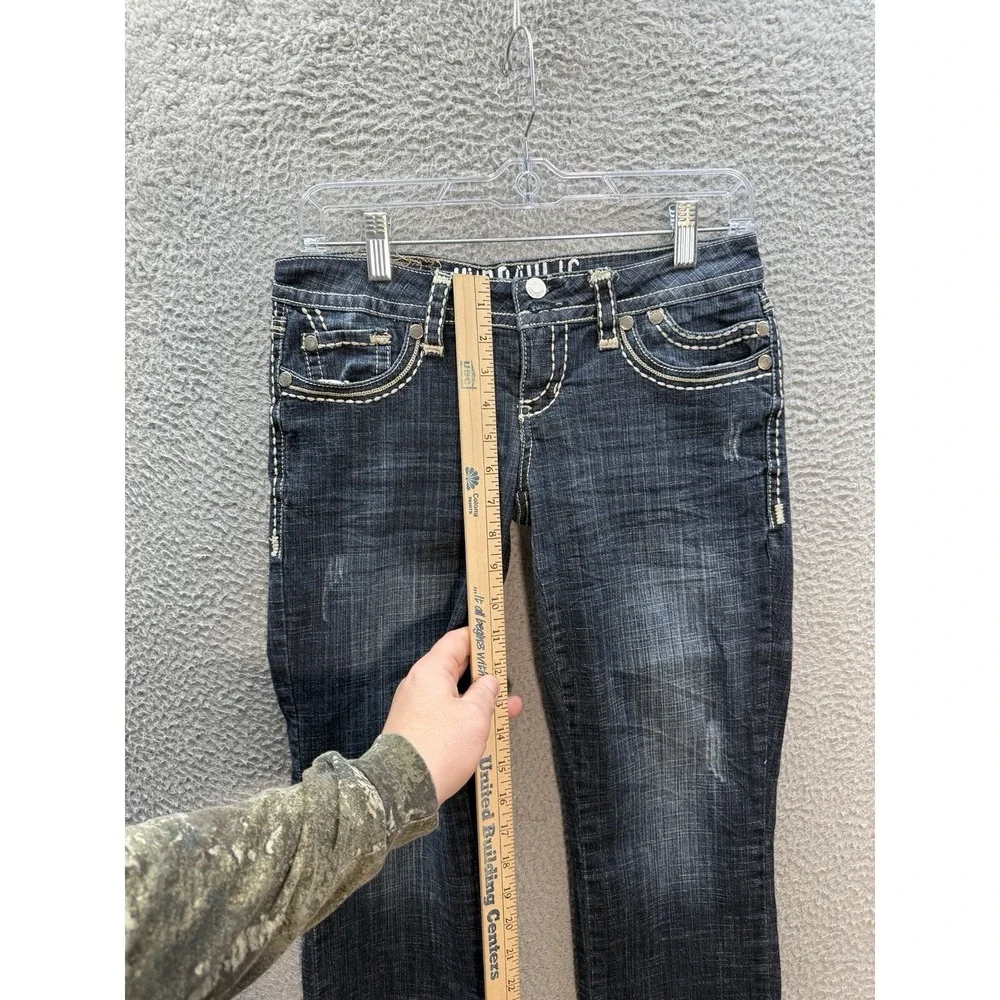 Hydraulic Jeans Womens 3/4 Blue Capri Thick Stitch‎ Flap Pocket Rockabilly Biker